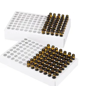 104pcs 1ml Glass Perfume Vials Empty Essential Oils Fragrance Bottles Amber Body Black Cap