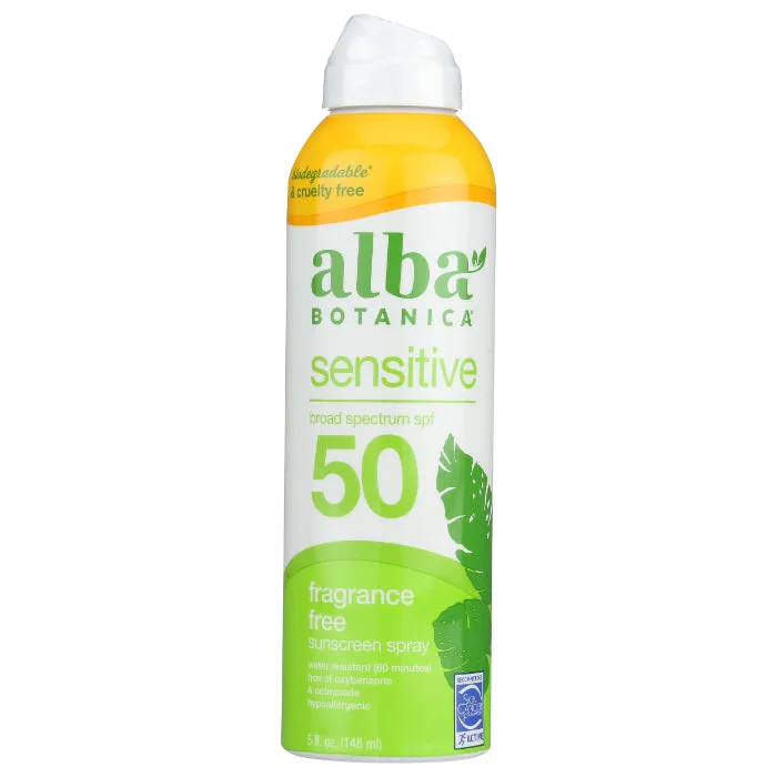 Alba Botanica - Sunscreen SPF 50 Fragrance Free Spray, 5 Oz - Pack of 1