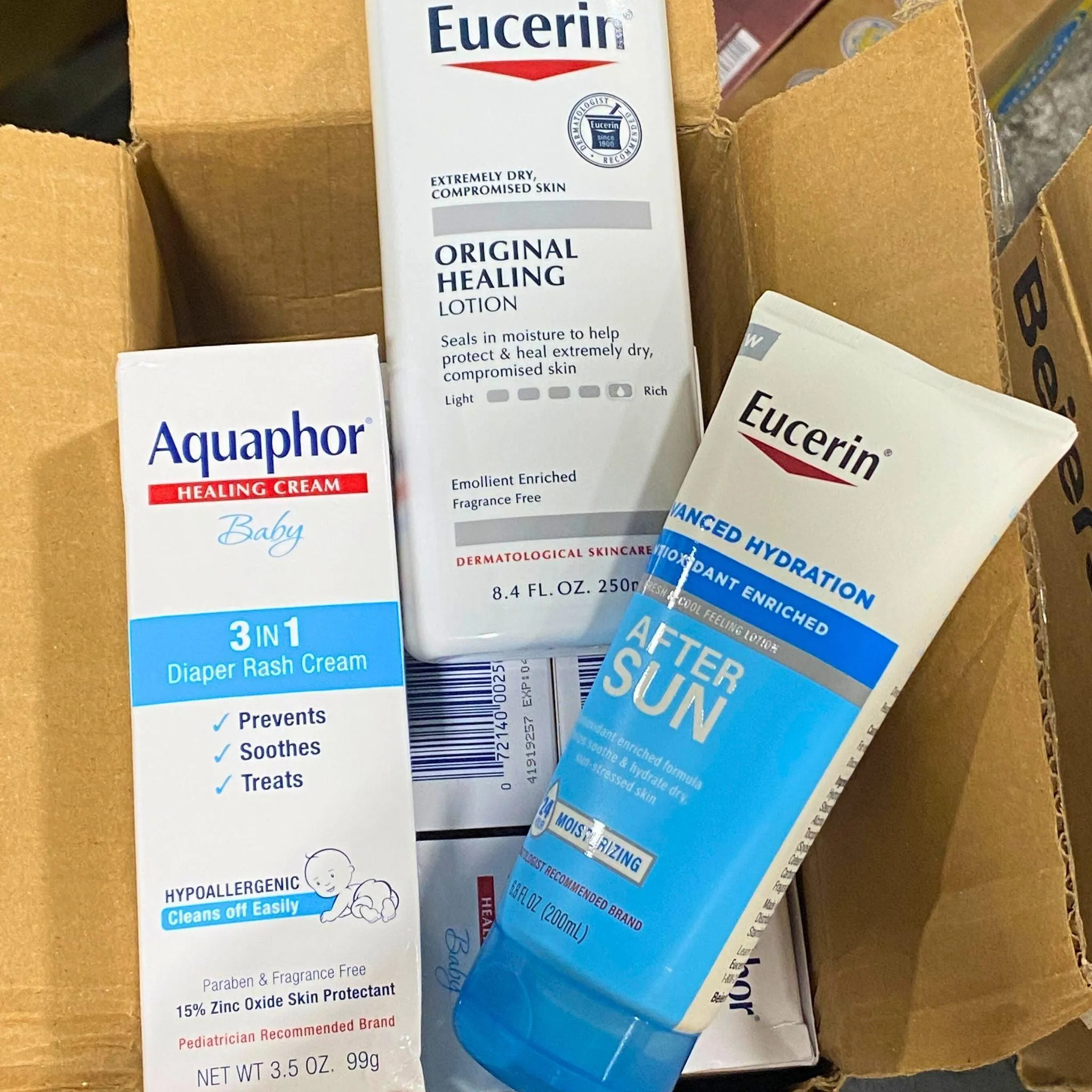 Aquaphor Baby Healing Cream & Eucerin After Sun & Original Healing Lotion Assorted Mix (36 Pcs Lot)