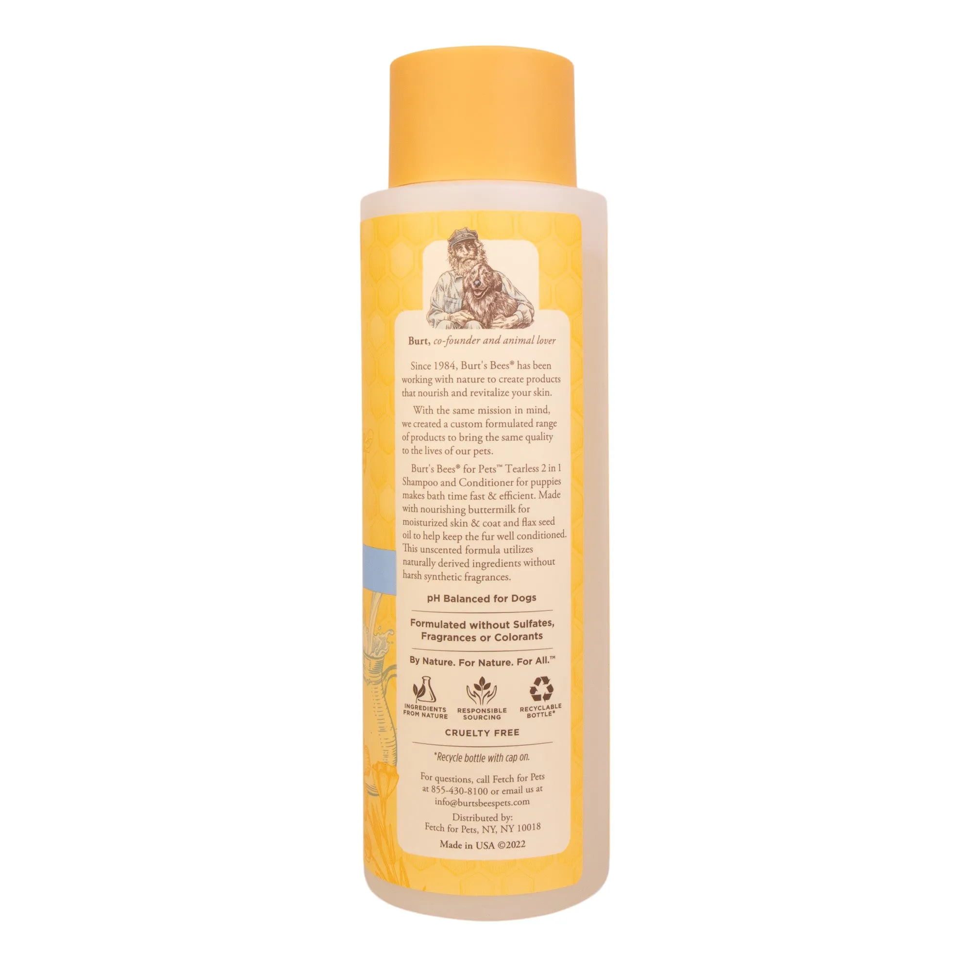 Burt's Bees Tearless 2 in 1 Shampoo and Conditioner for Puppies with Buttermilk & Linseed Oil, 16 oz