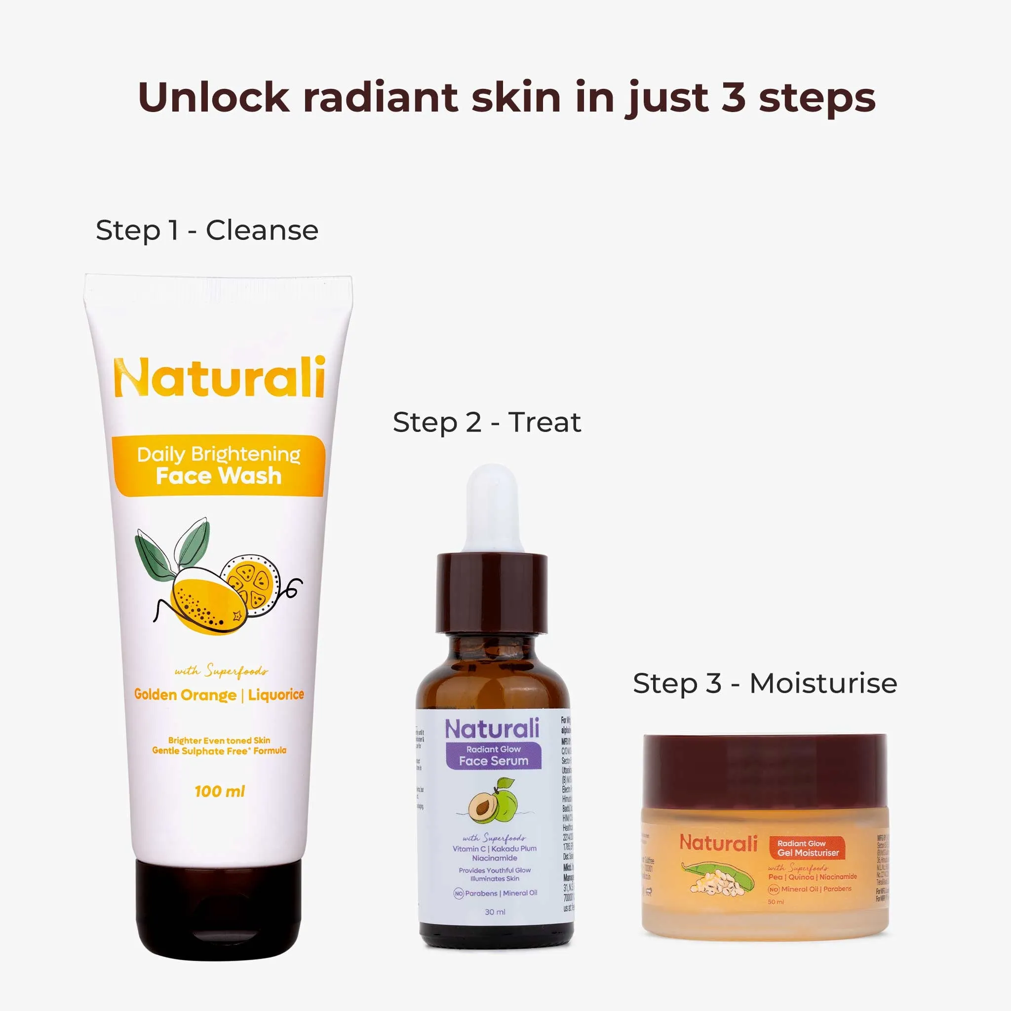 Naturali Glowing Skin Essentials - Daily Brightening Face Wash   Radiant Glow Serum   Radiant Glow Gel Moisturiser