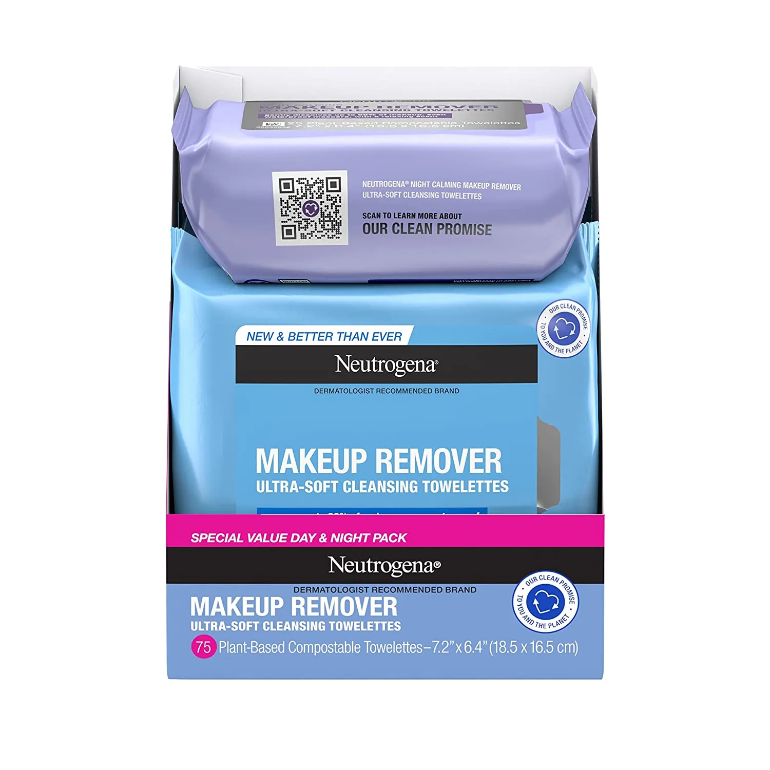 Neutrogena Makeup Remover Cleansing Face Wipes, Daily Cleansing Facial Towelettes to Remove Waterproof Makeup and Mascara, Alcohol-Free, Value Twin Pack, 25 Count, 2 Pack