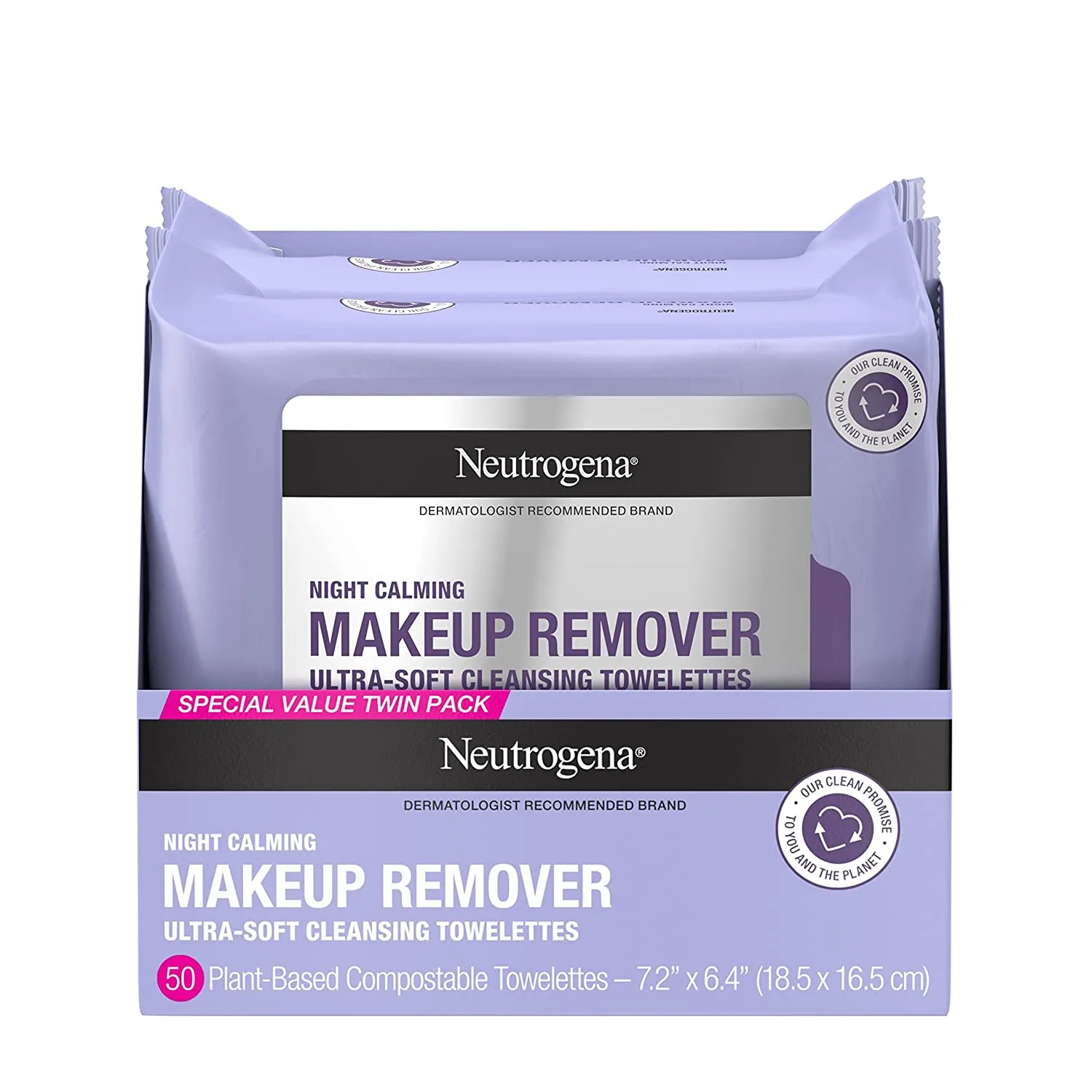 Neutrogena Makeup Remover Cleansing Face Wipes, Daily Cleansing Facial Towelettes to Remove Waterproof Makeup and Mascara, Alcohol-Free, Value Twin Pack, 25 Count, 2 Pack