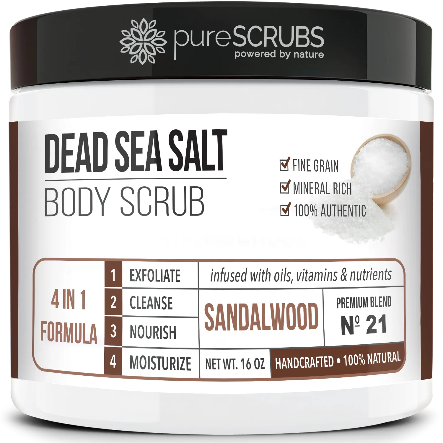 Sandalwood Body Scrub / Dead Sea Salt / Premium Blend #21