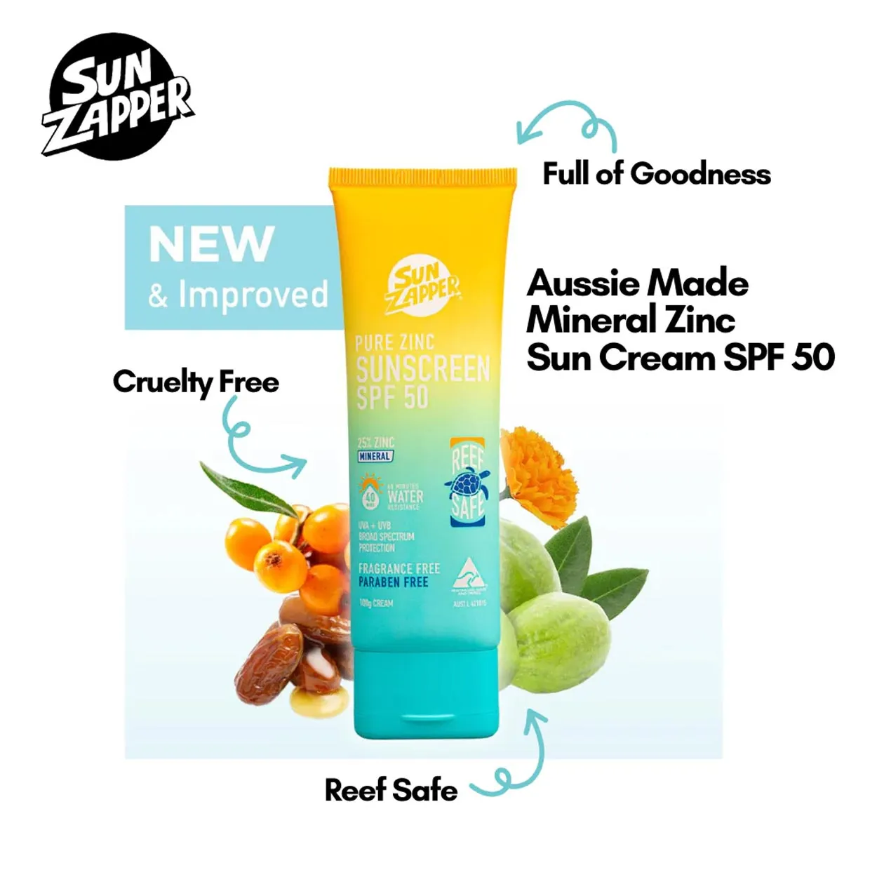 Sun Zapper Pure Zinc Reef Safe SPF50  Sunscreen - Clear