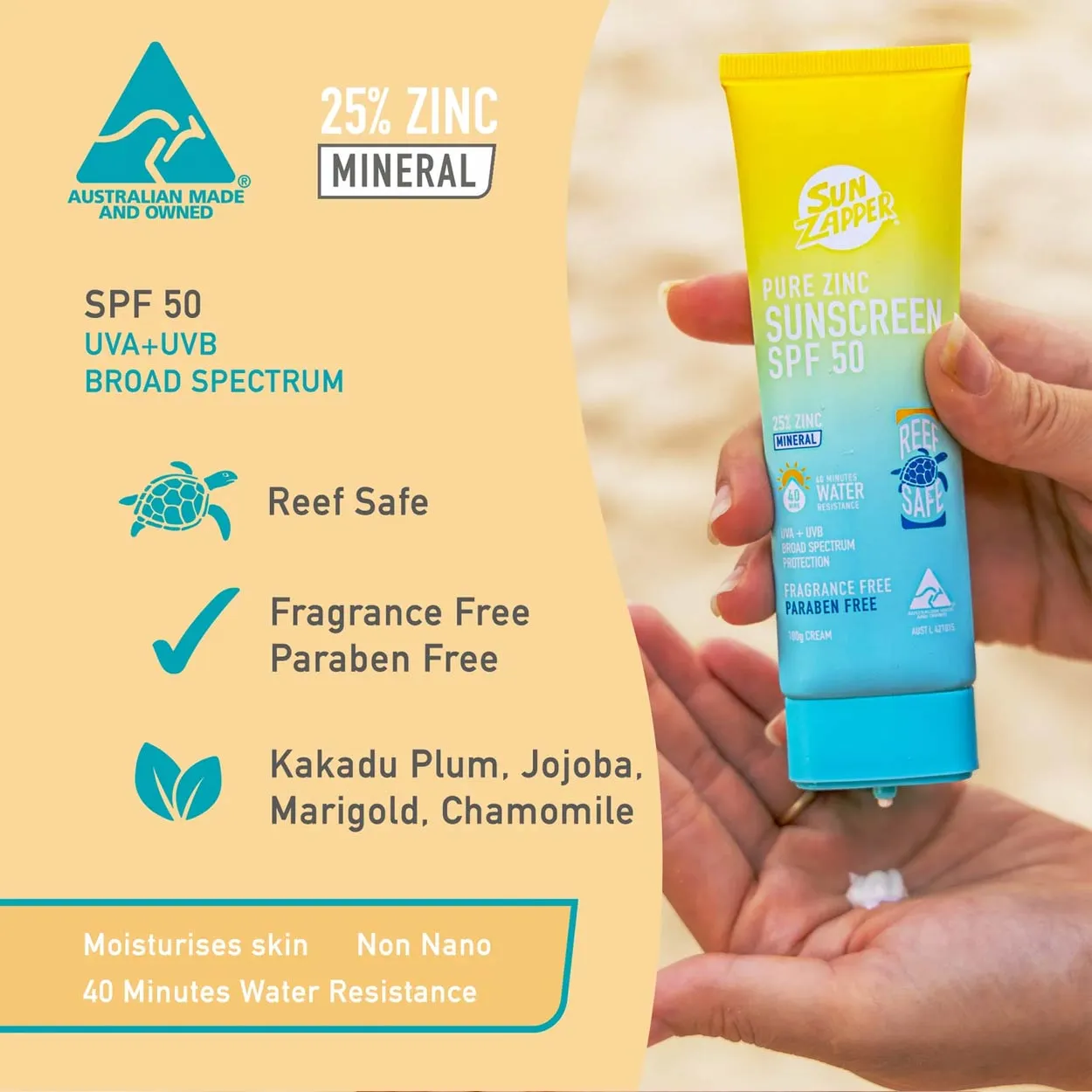 Sun Zapper Pure Zinc Reef Safe SPF50  Sunscreen - Clear