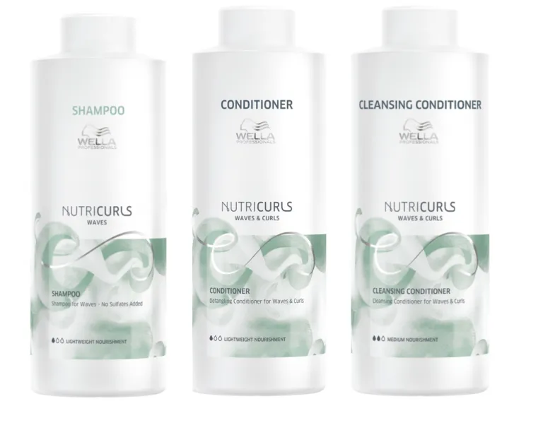 Wella Nutricurls Waves 1000ml Trio, Shampoo, Detangling Conditioner And Cleansing Conditioner