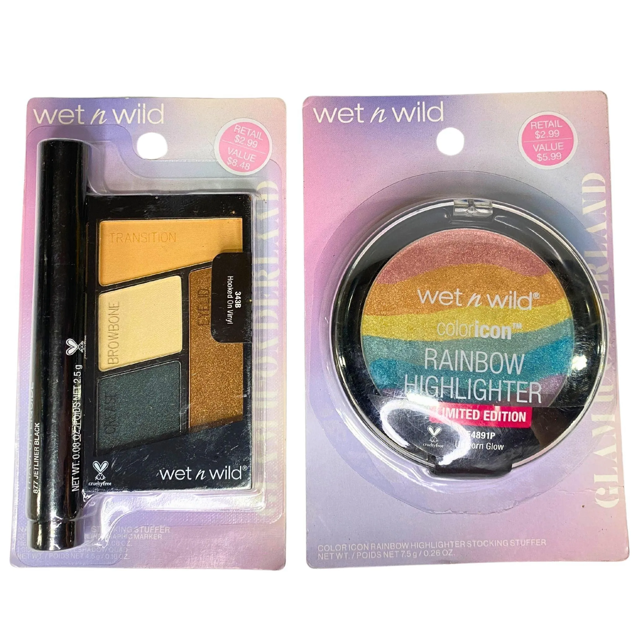 Wet N Wild Rainbow Highlighter & Color Icon Quad Shadow   Liquid Liner (50 Pcs Lot)